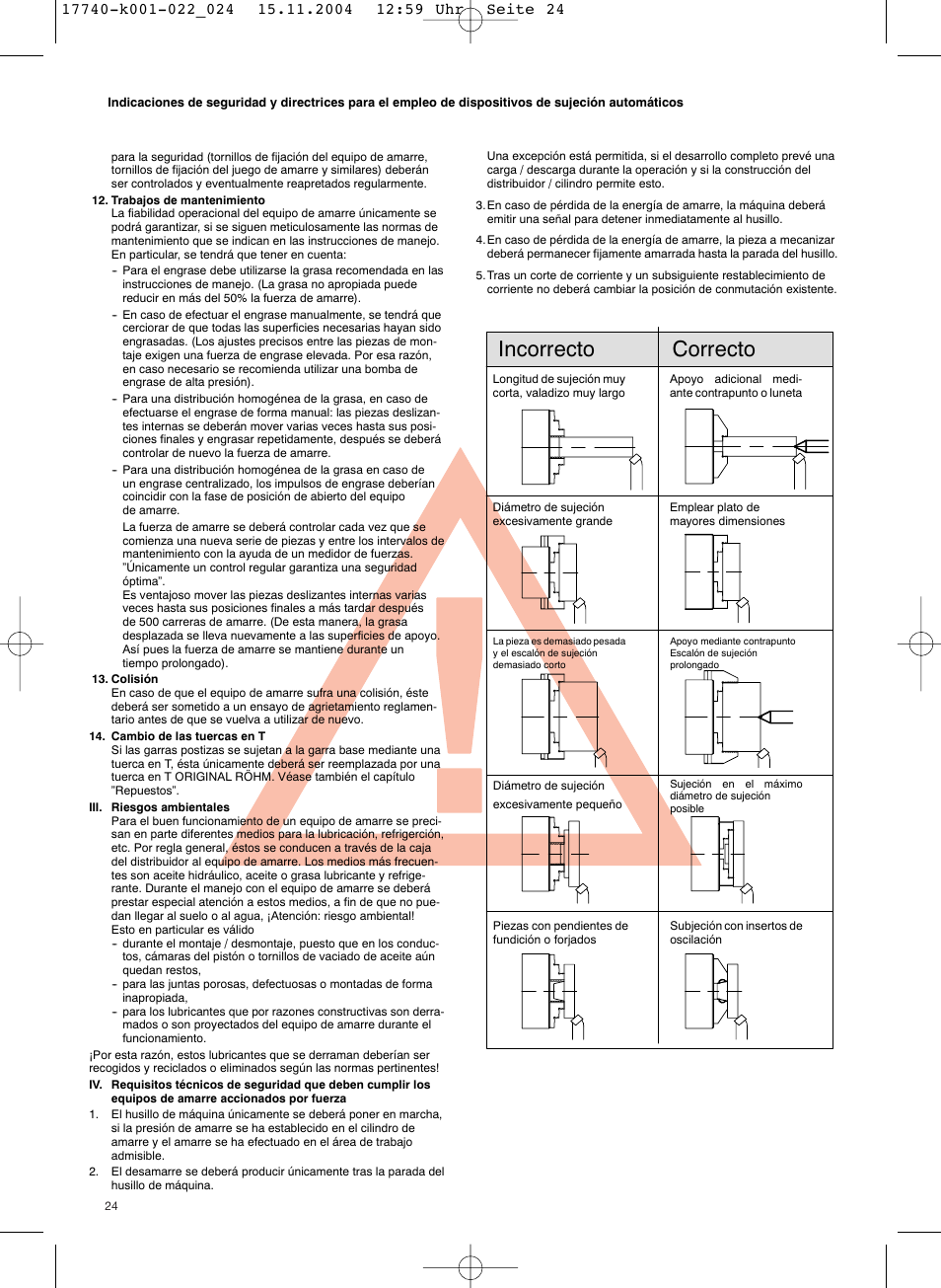 Incorrecto correcto | ROHM KFD-HE - Power chucks with through-hole User Manual | Page 24 / 47