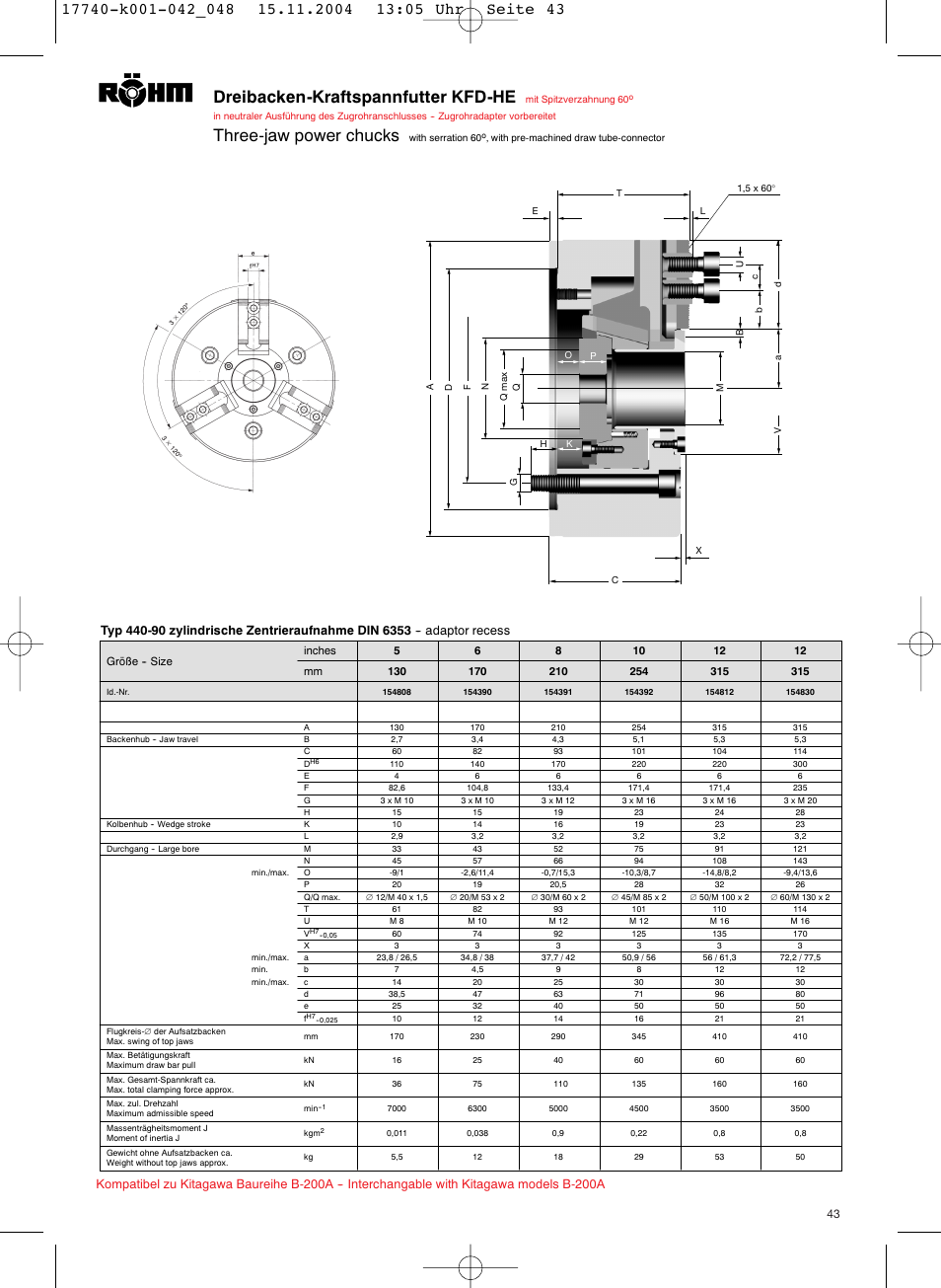 Dreibacken-kraftspannfutter kfd-he, Three-jawpower chucks | ROHM KFD-HE - Power chucks with through-hole User Manual | Page 43 / 47