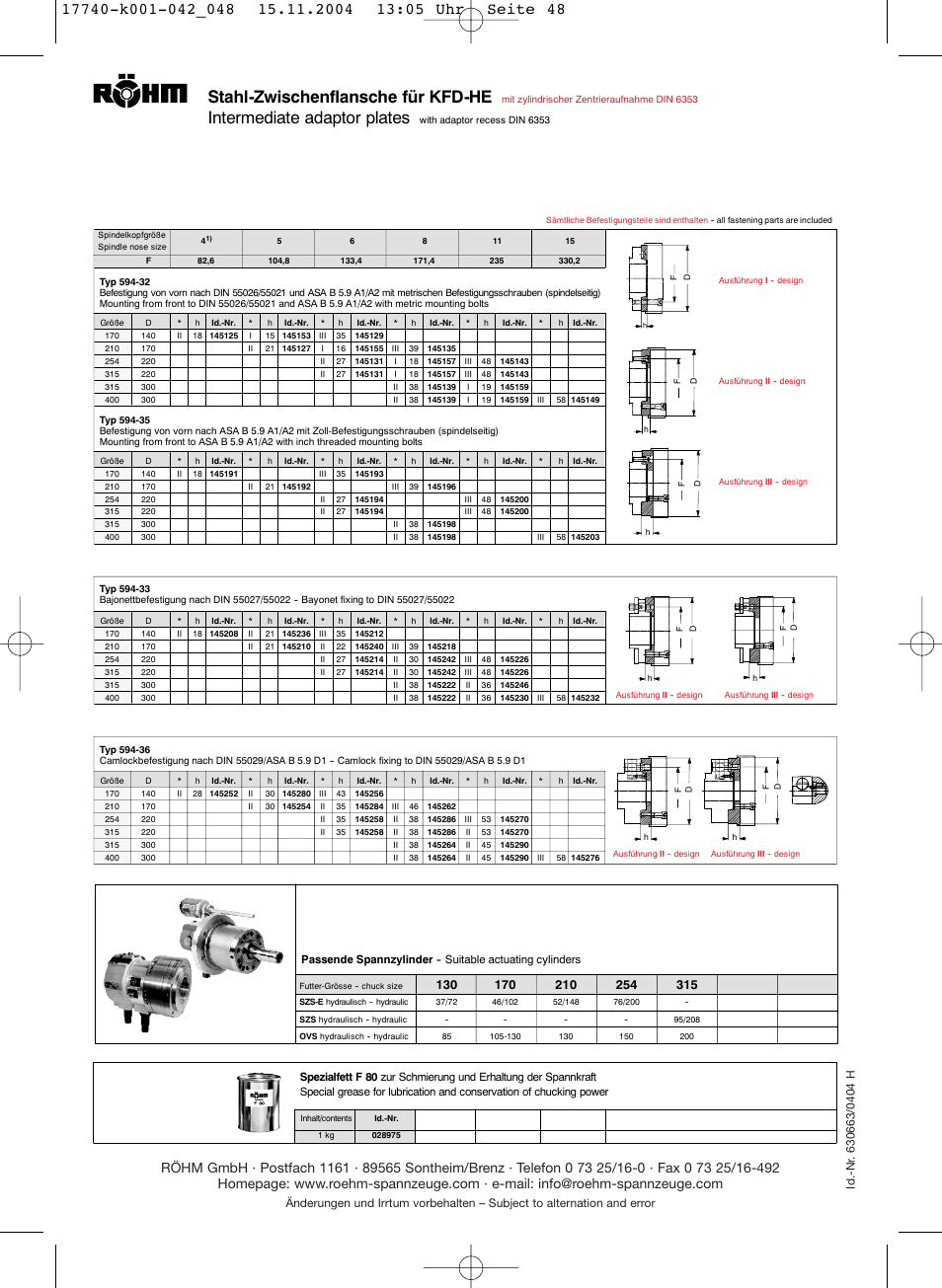 Stahl-zwischenflansche für kfd-he, Intermediate adaptor plates | ROHM KFD-HE - Power chucks with through-hole User Manual | Page 47 / 47