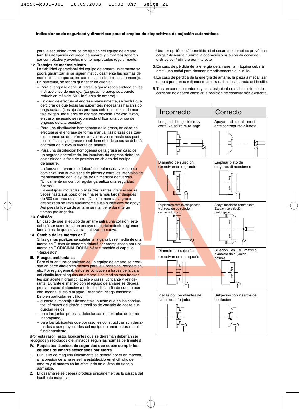 Incorrecto correcto | ROHM KFD-AF - Power-operated compensating chucks User Manual | Page 15 / 19