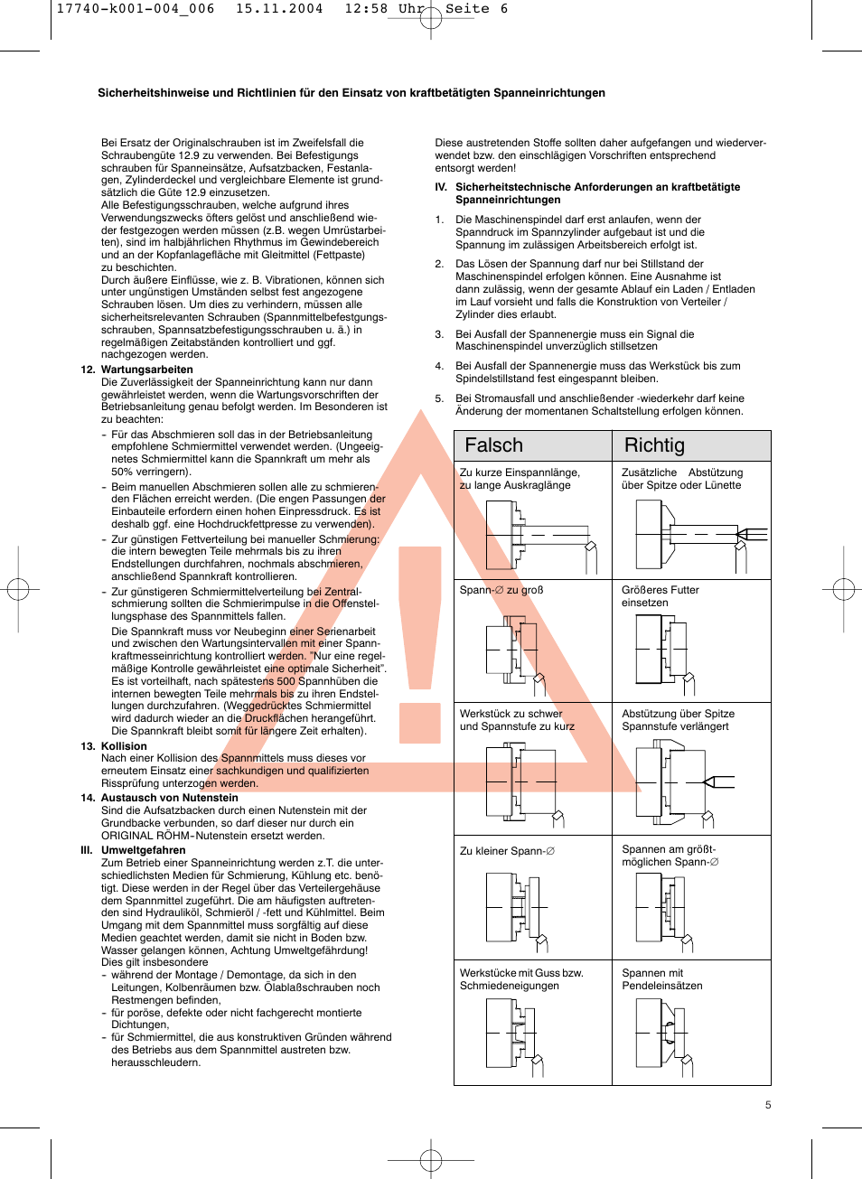 Falsch richtig | ROHM KFD-AF - Power-operated compensating chucks User Manual | Page 5 / 19