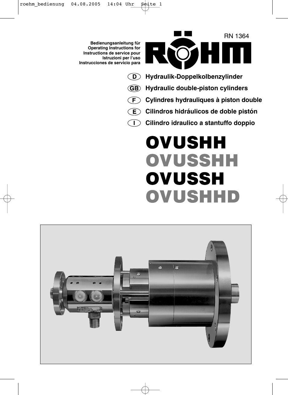 ROHM OVUSHH - hydraulic operated duble piston cylinders User Manual | 40 pages