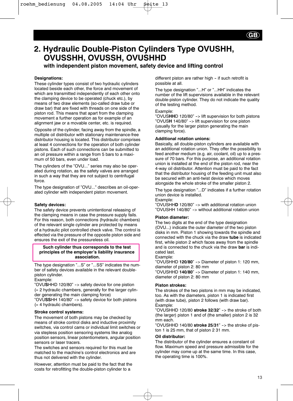 ROHM OVUSHH - hydraulic operated duble piston cylinders User Manual | Page 13 / 40