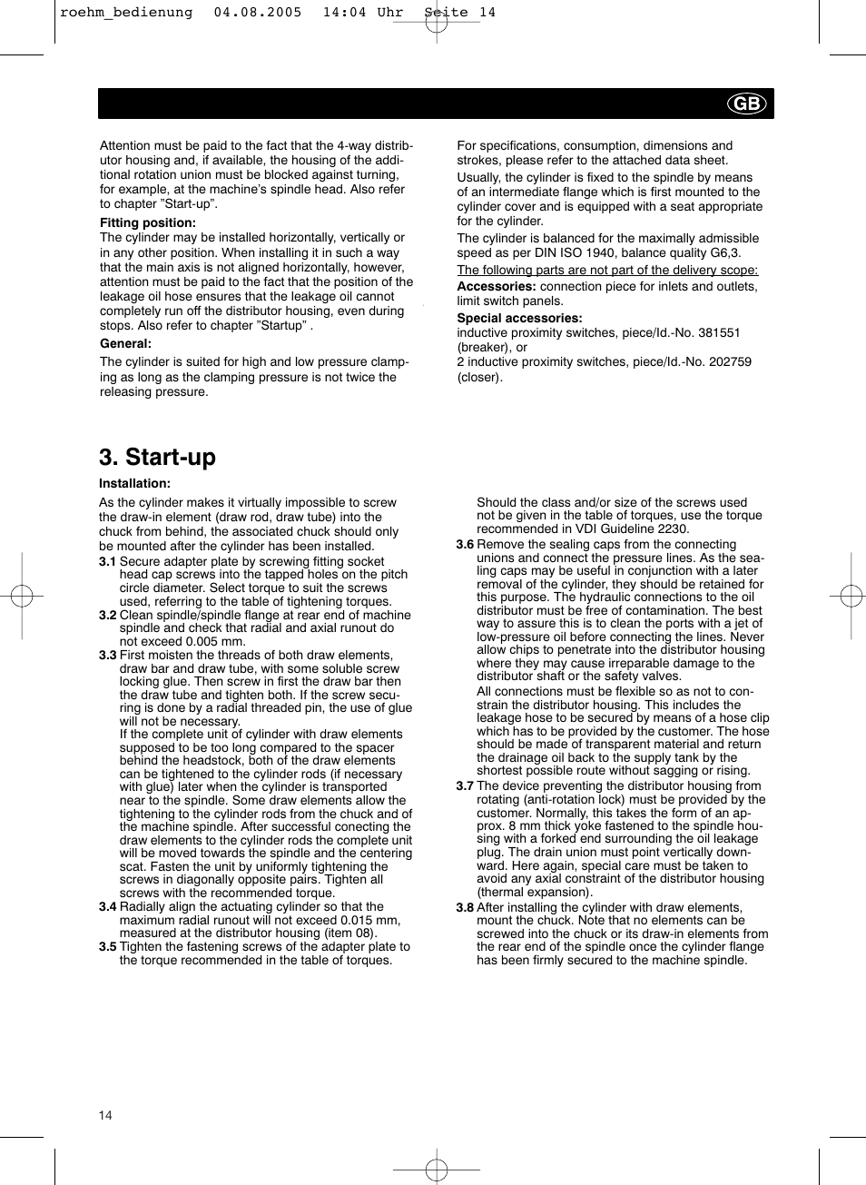 Start-up | ROHM OVUSHH - hydraulic operated duble piston cylinders User Manual | Page 14 / 40