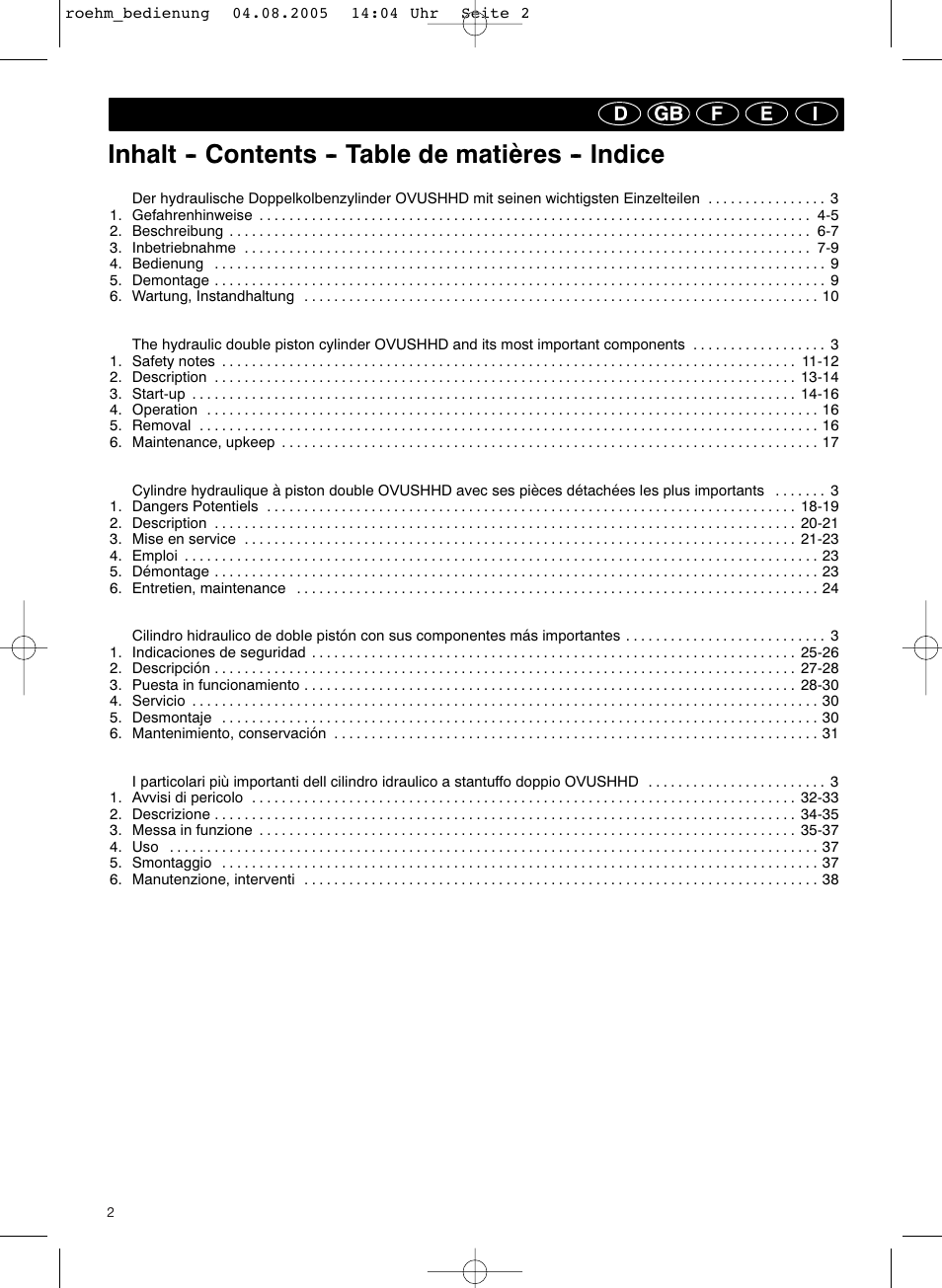 ROHM OVUSHH - hydraulic operated duble piston cylinders User Manual | Page 2 / 40