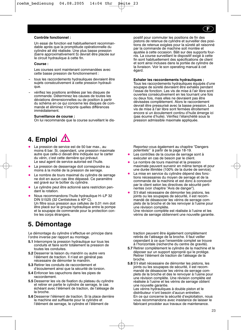 Emploi 5. démontage | ROHM OVUSHH - hydraulic operated duble piston cylinders User Manual | Page 23 / 40