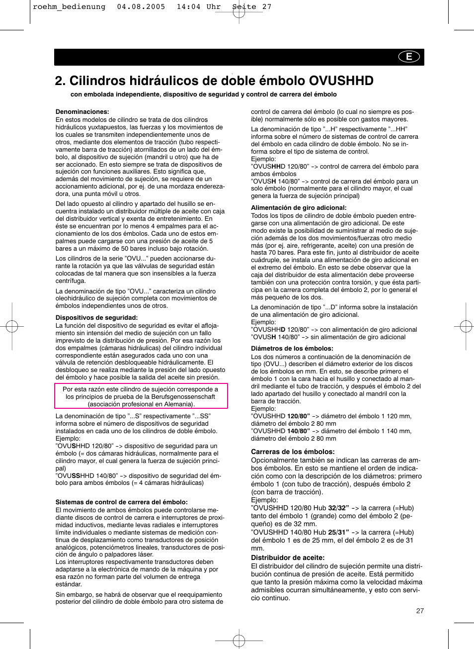 Cilindros hidráulicos de doble émbolo ovushhd | ROHM OVUSHH - hydraulic operated duble piston cylinders User Manual | Page 27 / 40