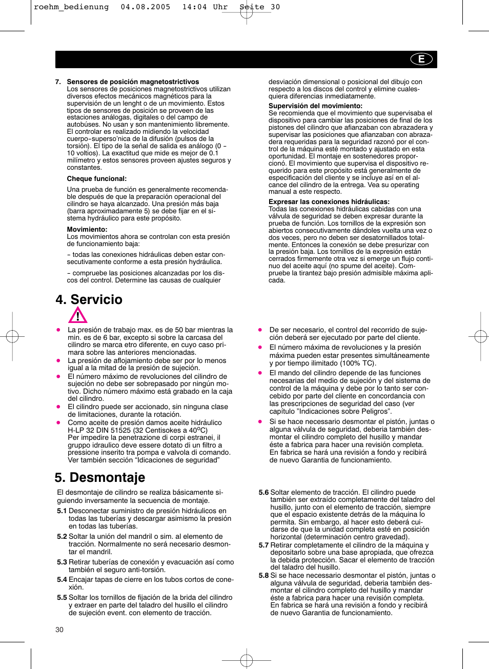 Servicio, Desmontaje | ROHM OVUSHH - hydraulic operated duble piston cylinders User Manual | Page 30 / 40
