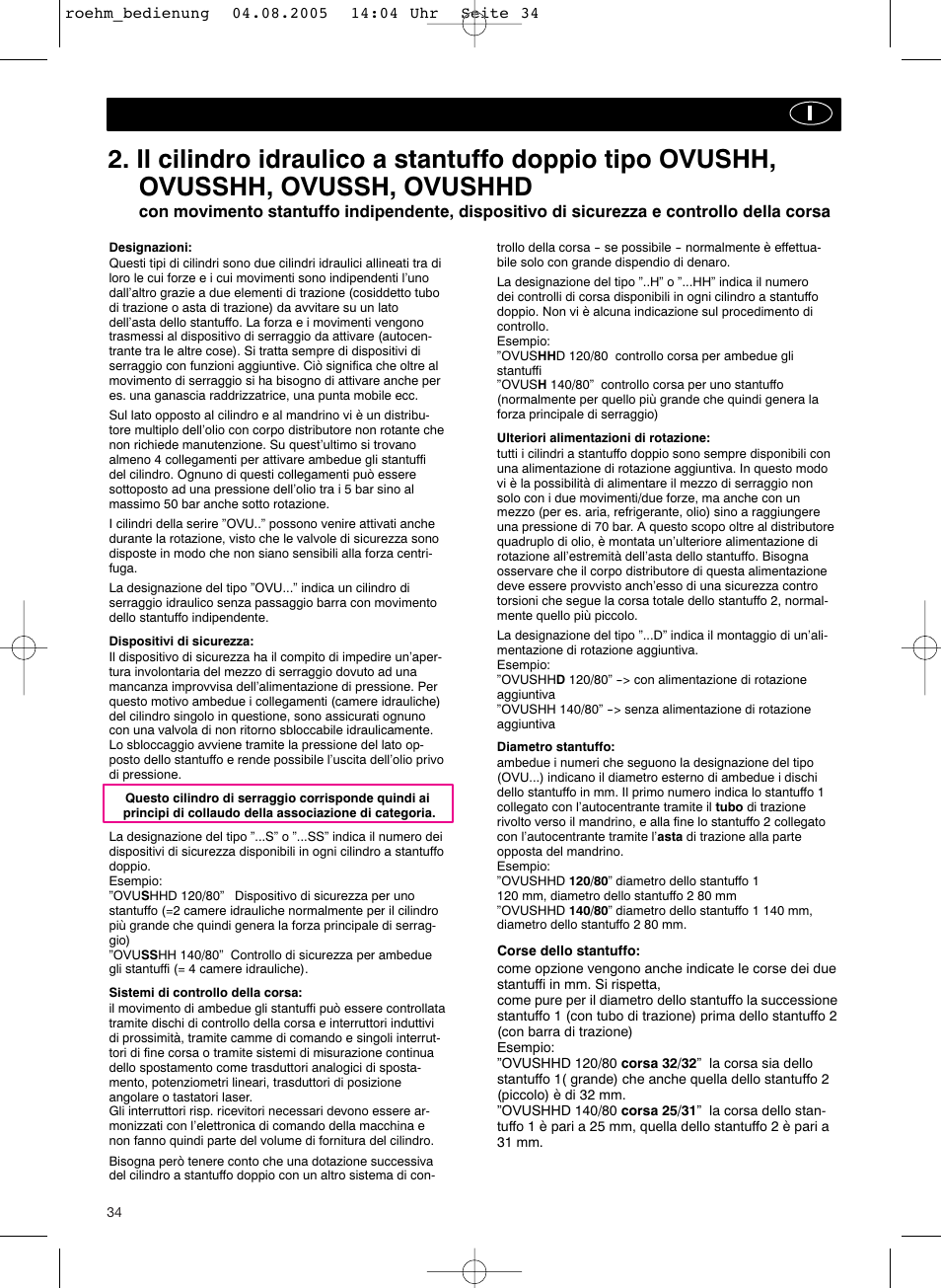 ROHM OVUSHH - hydraulic operated duble piston cylinders User Manual | Page 34 / 40