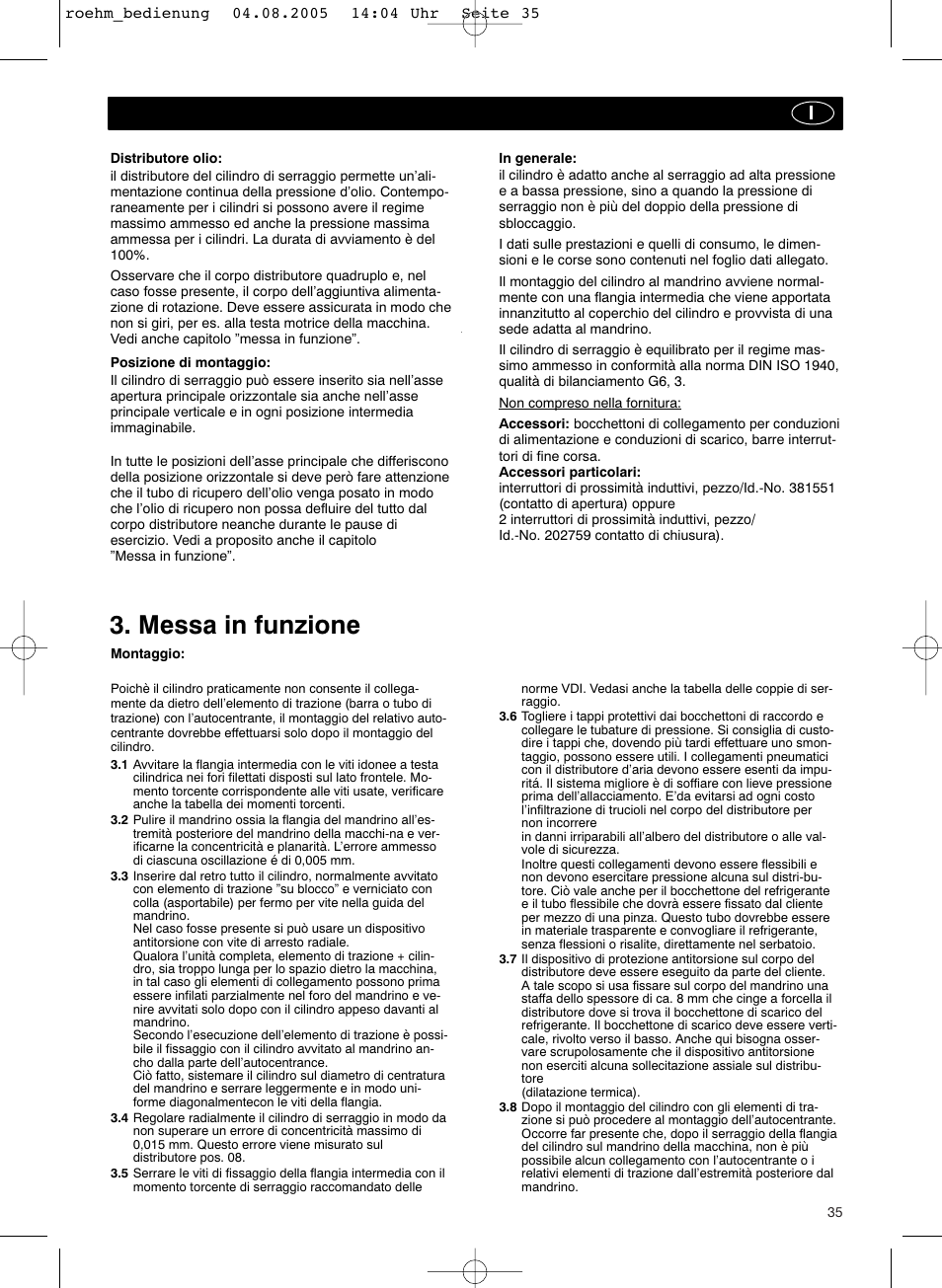 Messa in funzione | ROHM OVUSHH - hydraulic operated duble piston cylinders User Manual | Page 35 / 40