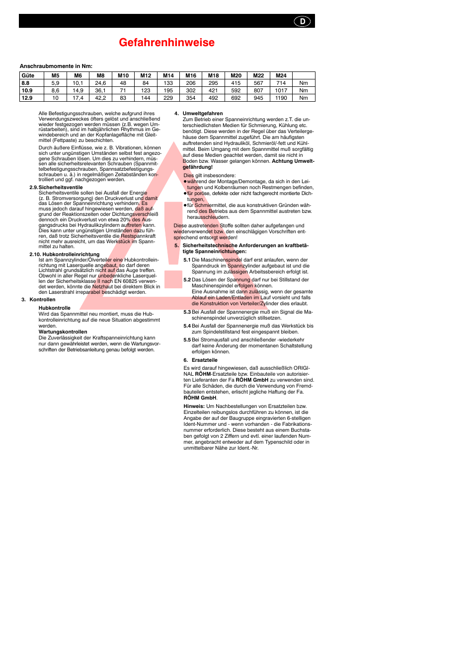 Gefahrenhinweise | ROHM OVUSHH - hydraulic operated duble piston cylinders User Manual | Page 5 / 40