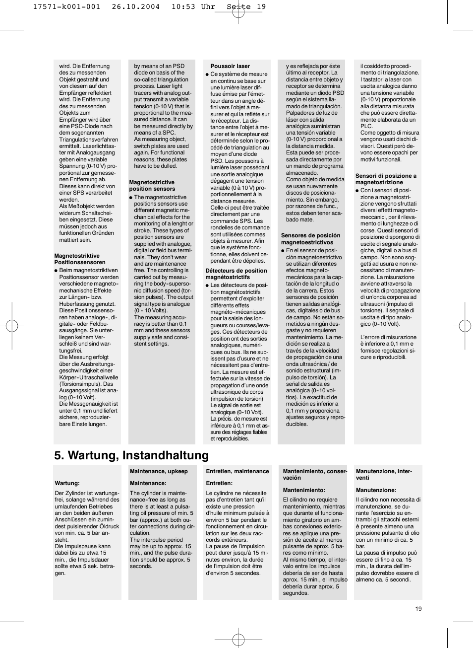 Wartung, instandhaltung | ROHM SZS - oil-operated cylinders User Manual | Page 19 / 24