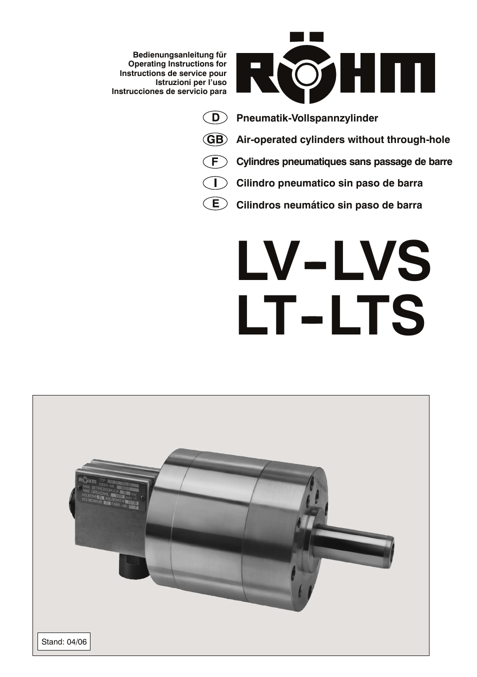 ROHM LVS / LV / LT / LTS - Air-actuating cylinders User Manual | 28 pages