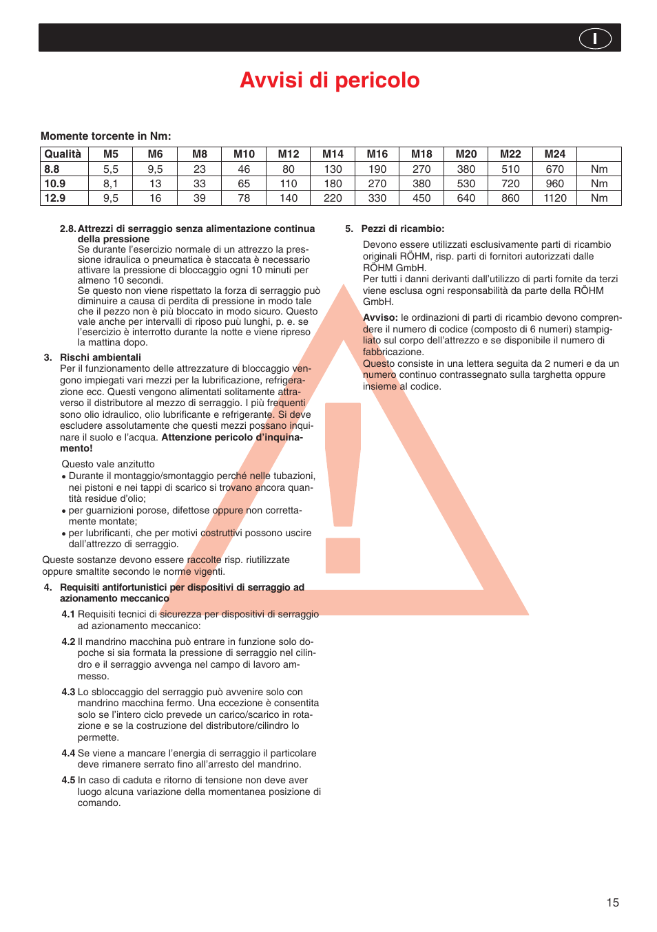 Avvisi di pericolo | ROHM LVS / LV / LT / LTS - Air-actuating cylinders User Manual | Page 15 / 28