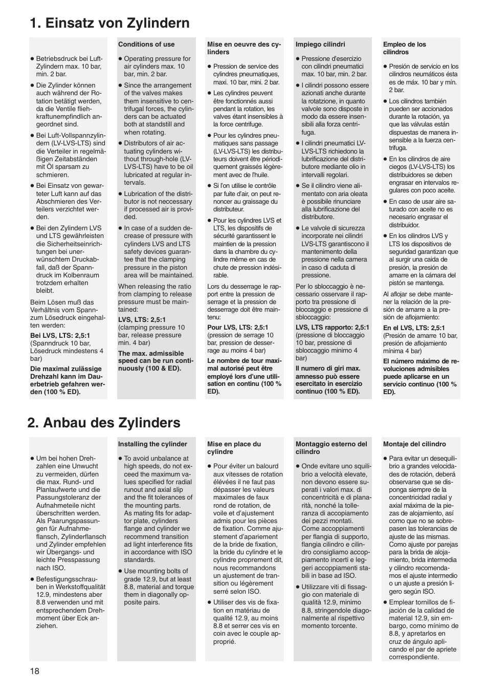 Einsatz von zylindern, Anbau des zylinders | ROHM LVS / LV / LT / LTS - Air-actuating cylinders User Manual | Page 18 / 28