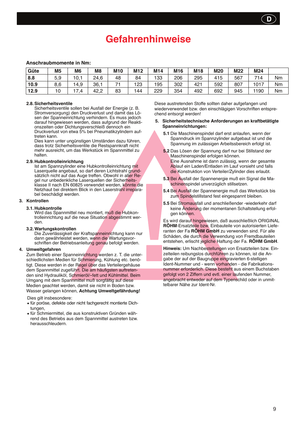 Gefahrenhinweise | ROHM LVS / LV / LT / LTS - Air-actuating cylinders User Manual | Page 9 / 28
