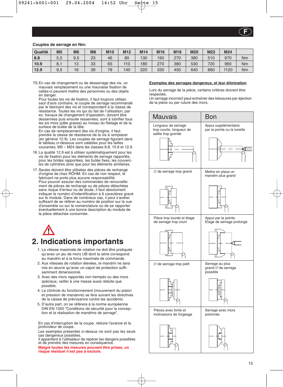 Indications importants, Mauvais bon | ROHM KFD-N - Draw-down power chucks User Manual | Page 15 / 30