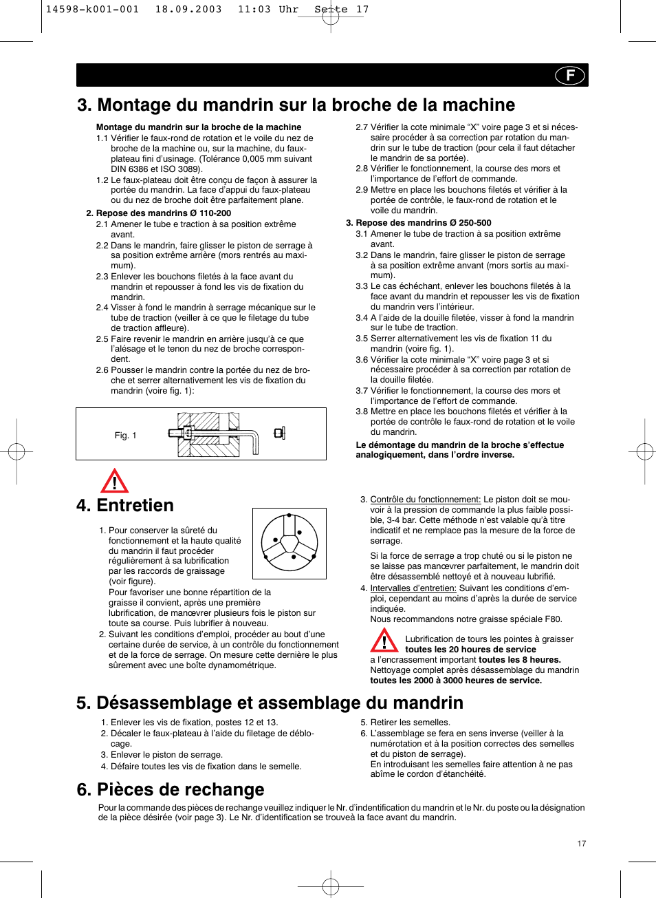 Montage du mandrin sur la broche de la machine, Entretien | ROHM KFD-HS - Power chucks with through-hole User Manual | Page 17 / 44