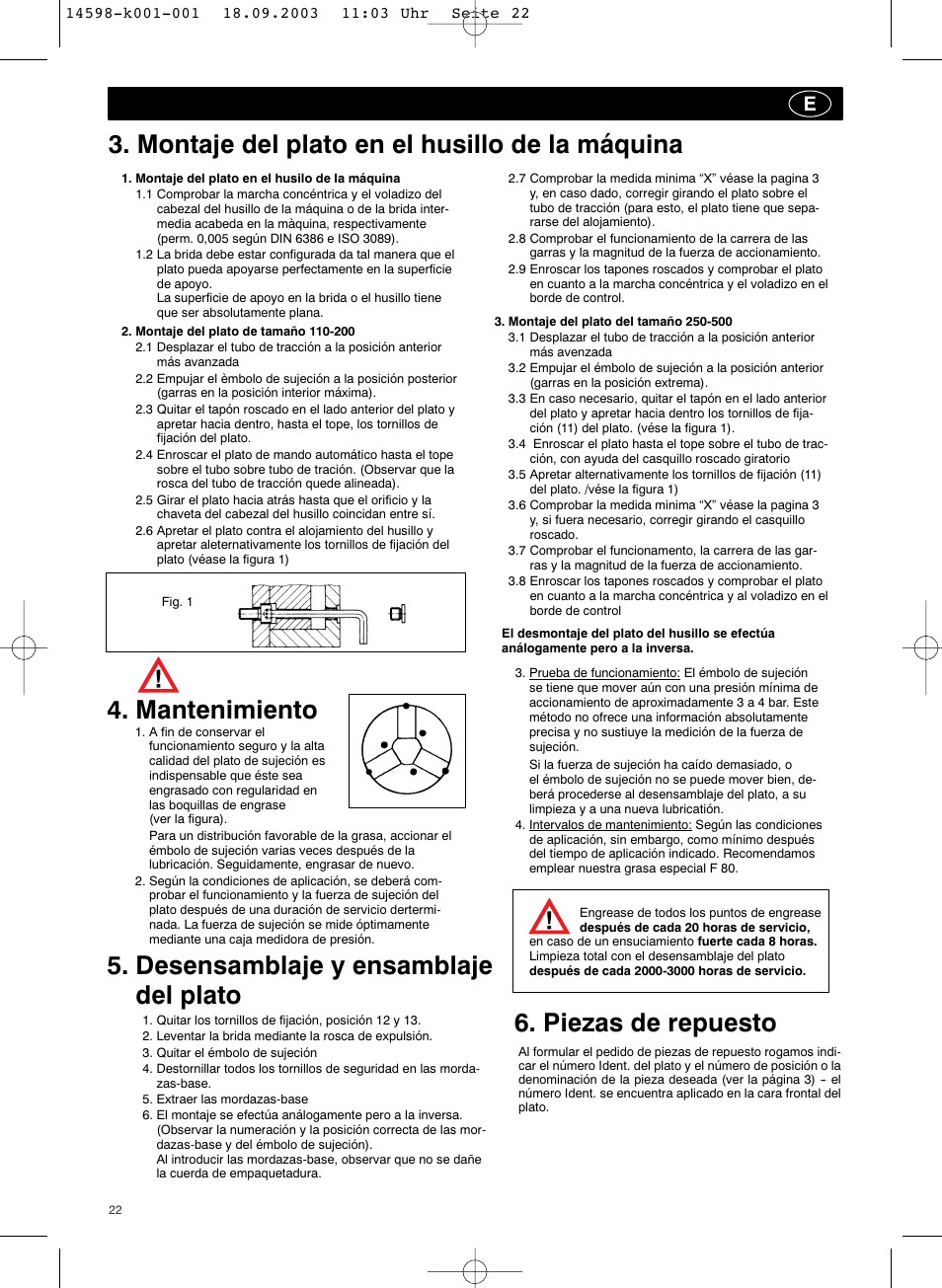 Montaje del plato en el husillo de la máquina, Mantenimiento | ROHM KFD-HS - Power chucks with through-hole User Manual | Page 22 / 44