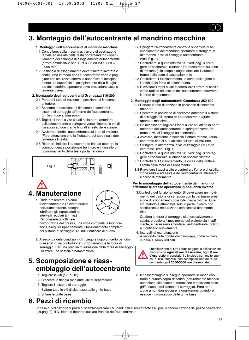 Montaggio dell’autocentrante al mandrino macchina, Manutenzione | ROHM KFD-HS - Power chucks with through-hole User Manual | Page 27 / 44