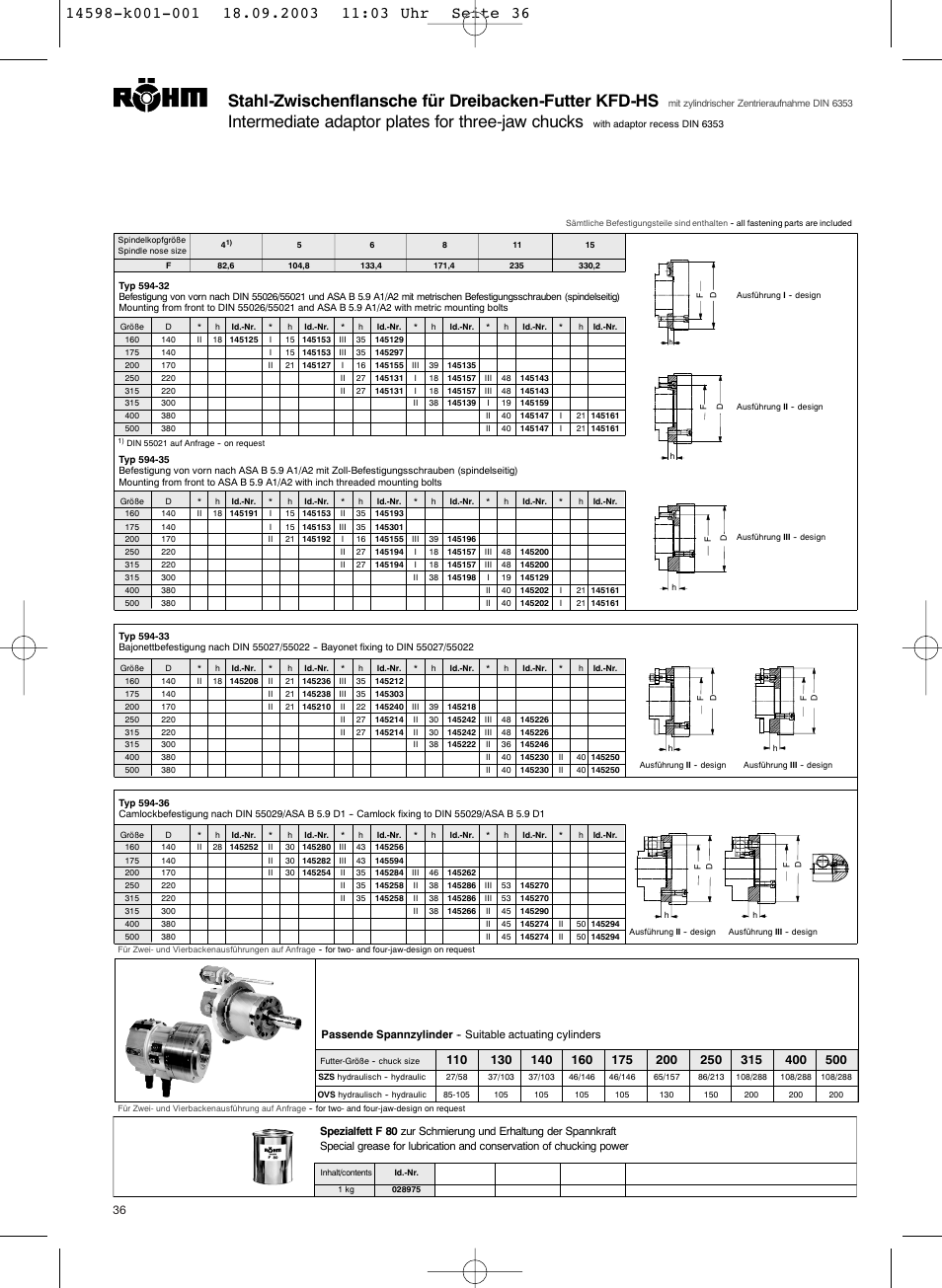 Intermediate adaptor plates for three-jaw chucks | ROHM KFD-HS - Power chucks with through-hole User Manual | Page 36 / 44