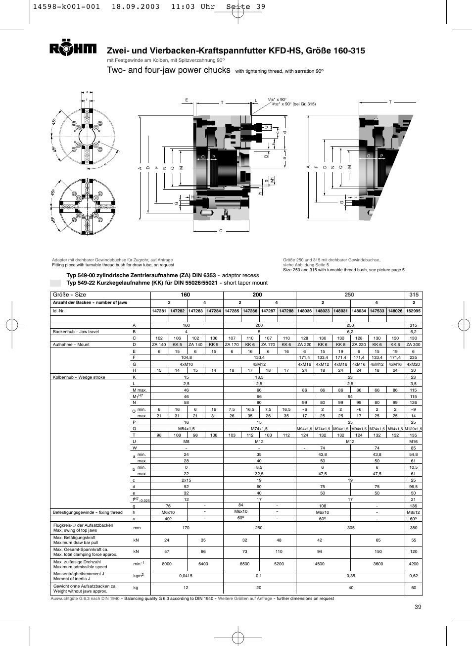 Two- and four-jaw power chucks | ROHM KFD-HS - Power chucks with through-hole User Manual | Page 39 / 44