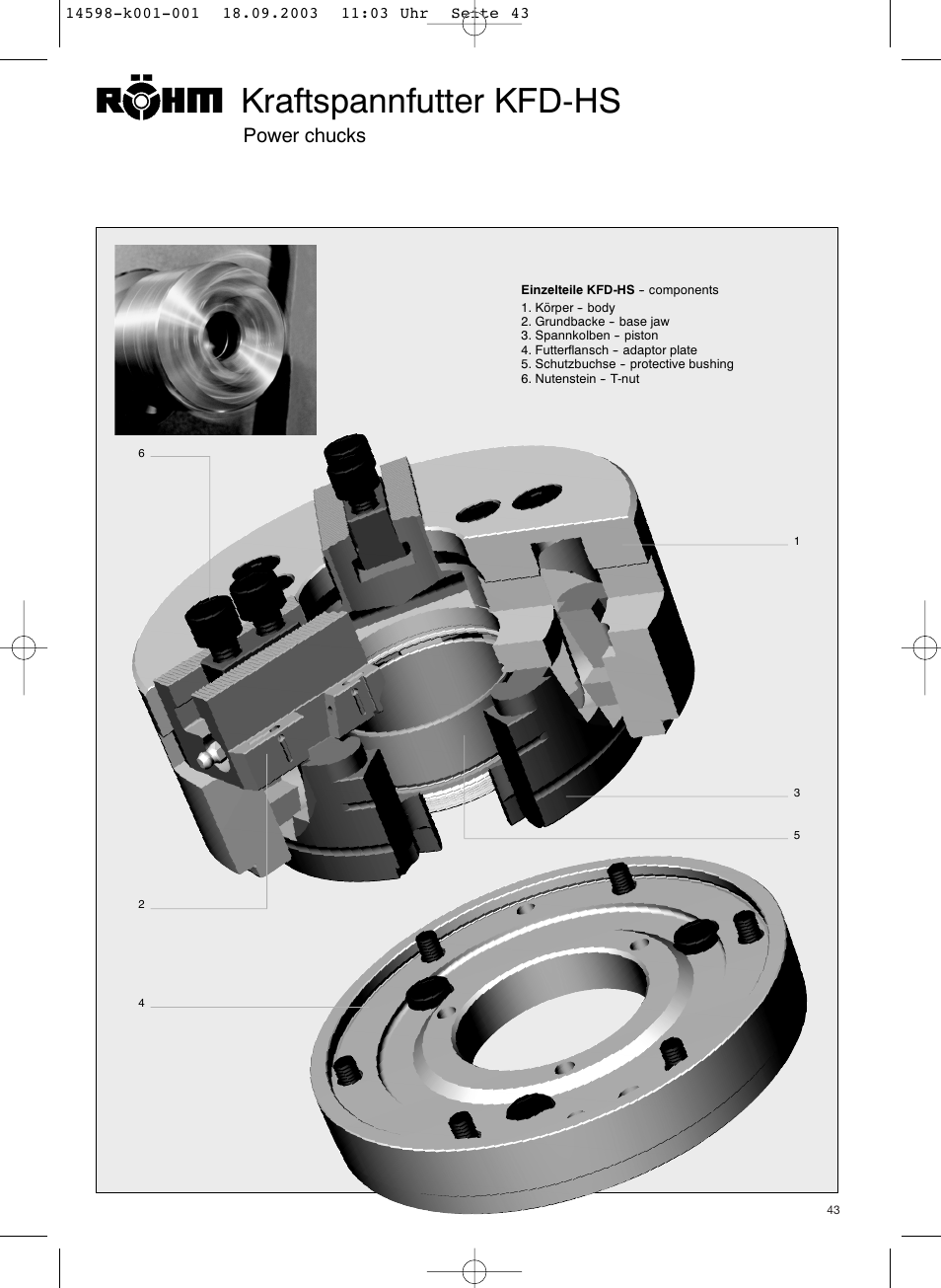 Keilstangenfutter, Kraftspannfutter kfd-hs, Power chucks | ROHM KFD-HS - Power chucks with through-hole User Manual | Page 43 / 44