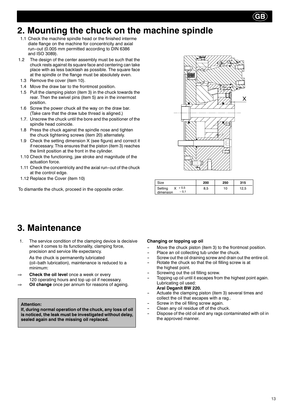 Mounting the chuck on the machine spindle, Maintenance | ROHM KBF-N - Power-operated ball lock draw-down chucks User Manual | Page 13 / 48