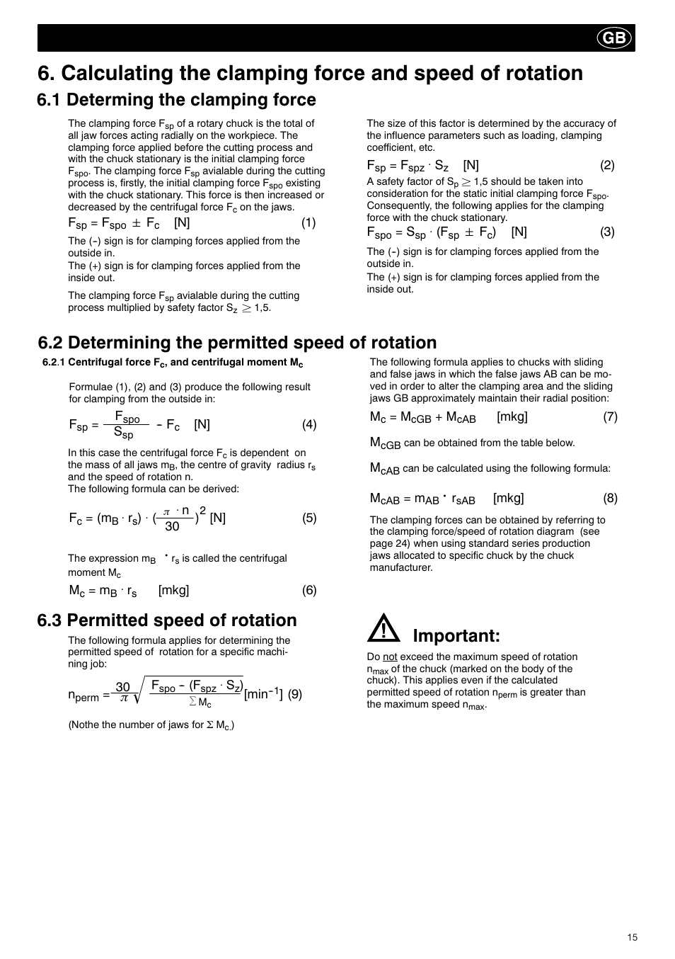 2 determining the permitted speed of rotation, Important | ROHM KBF-N - Power-operated ball lock draw-down chucks User Manual | Page 15 / 48