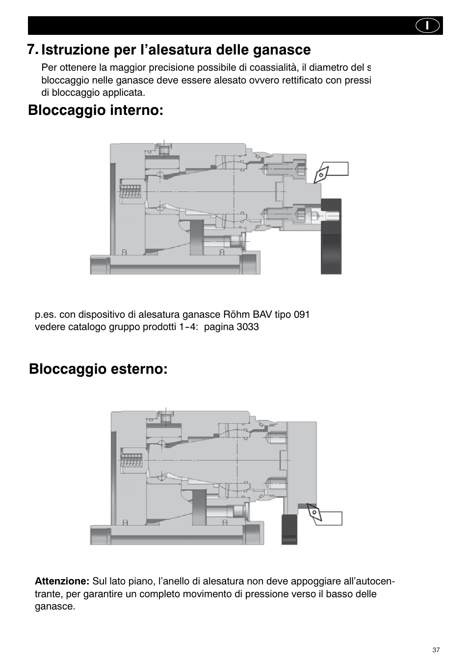 Istruzione per l’alesatura delle ganasce, Bloccaggio interno: bloccaggio esterno | ROHM KBF-N - Power-operated ball lock draw-down chucks User Manual | Page 37 / 48