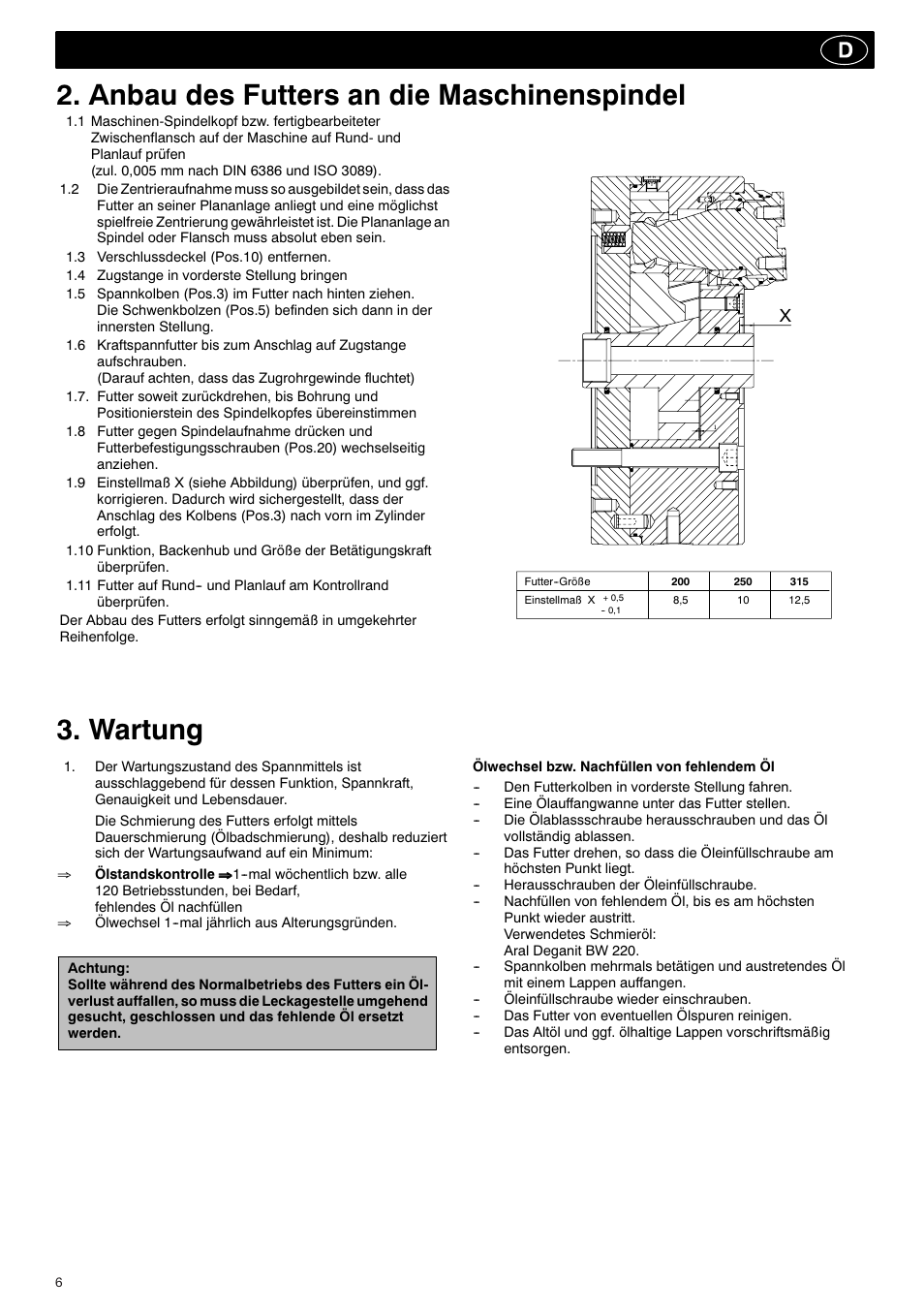 Anbau des futters an die maschinenspindel, Wartung | ROHM KBF-N - Power-operated ball lock draw-down chucks User Manual | Page 6 / 48