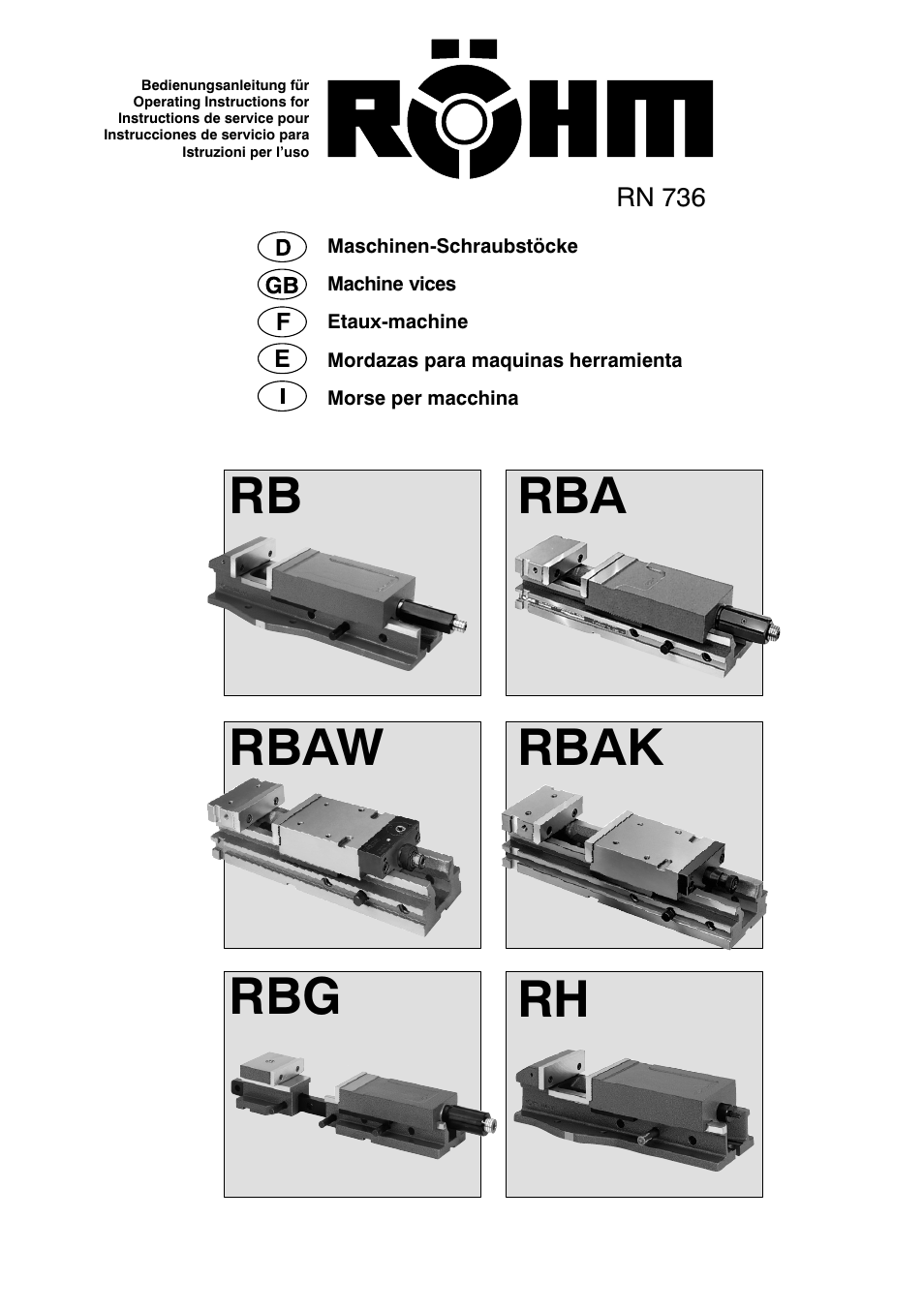 ROHM RB / RH / RBA / RBAW machine vices User Manual | 56 pages
