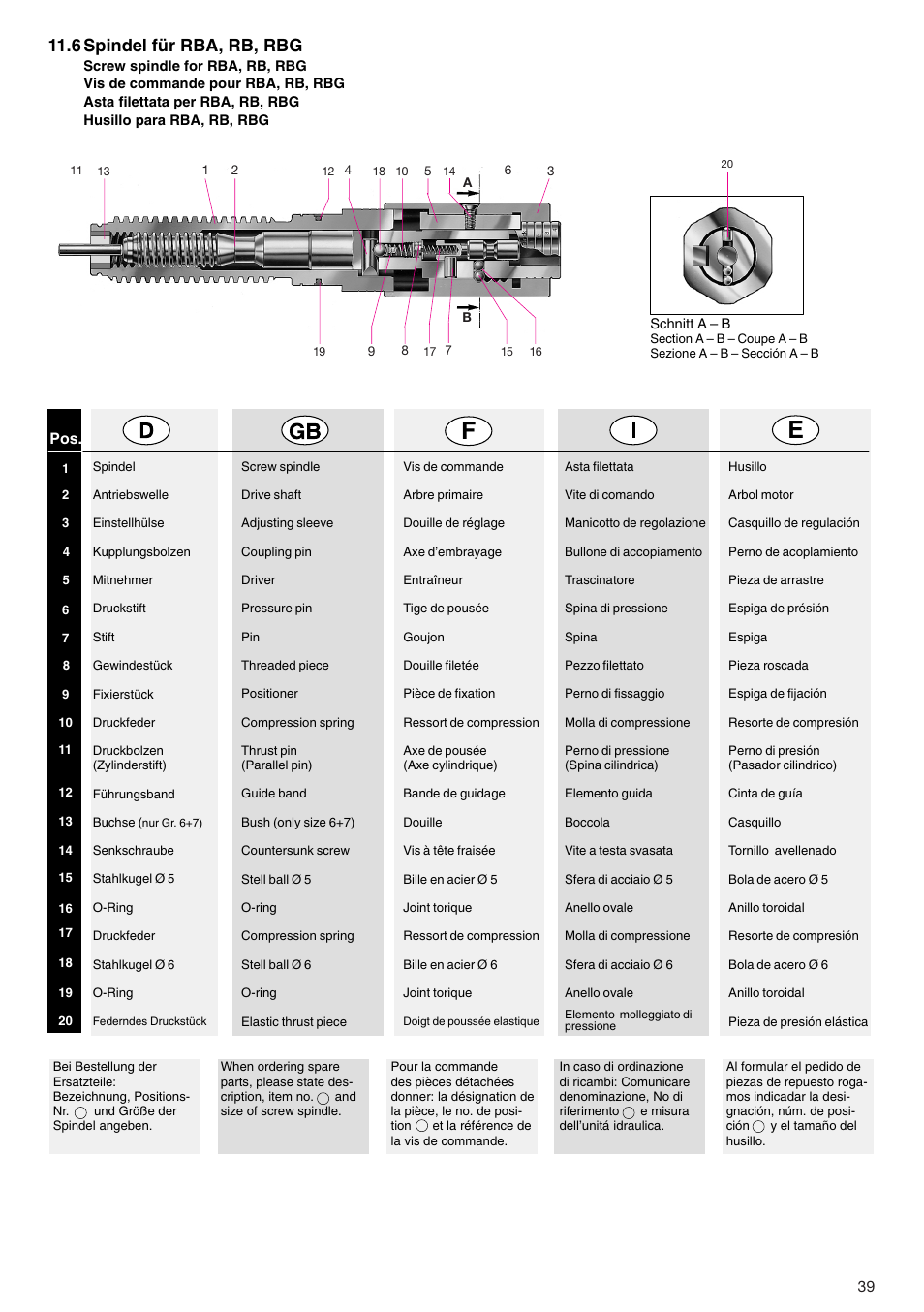 6 spindel für rba, rb, rbg | ROHM RB / RH / RBA / RBAW machine vices User Manual | Page 39 / 56