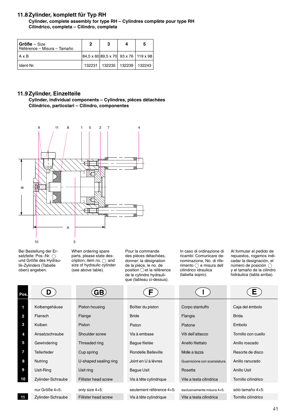 8 zylinder, komplett für typ rh, 9 zylinder, einzelteile | ROHM RB / RH / RBA / RBAW machine vices User Manual | Page 41 / 56