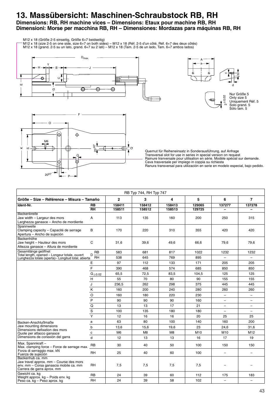 Massübersicht: maschinen-schraubstock rb, rh | ROHM RB / RH / RBA / RBAW machine vices User Manual | Page 43 / 56