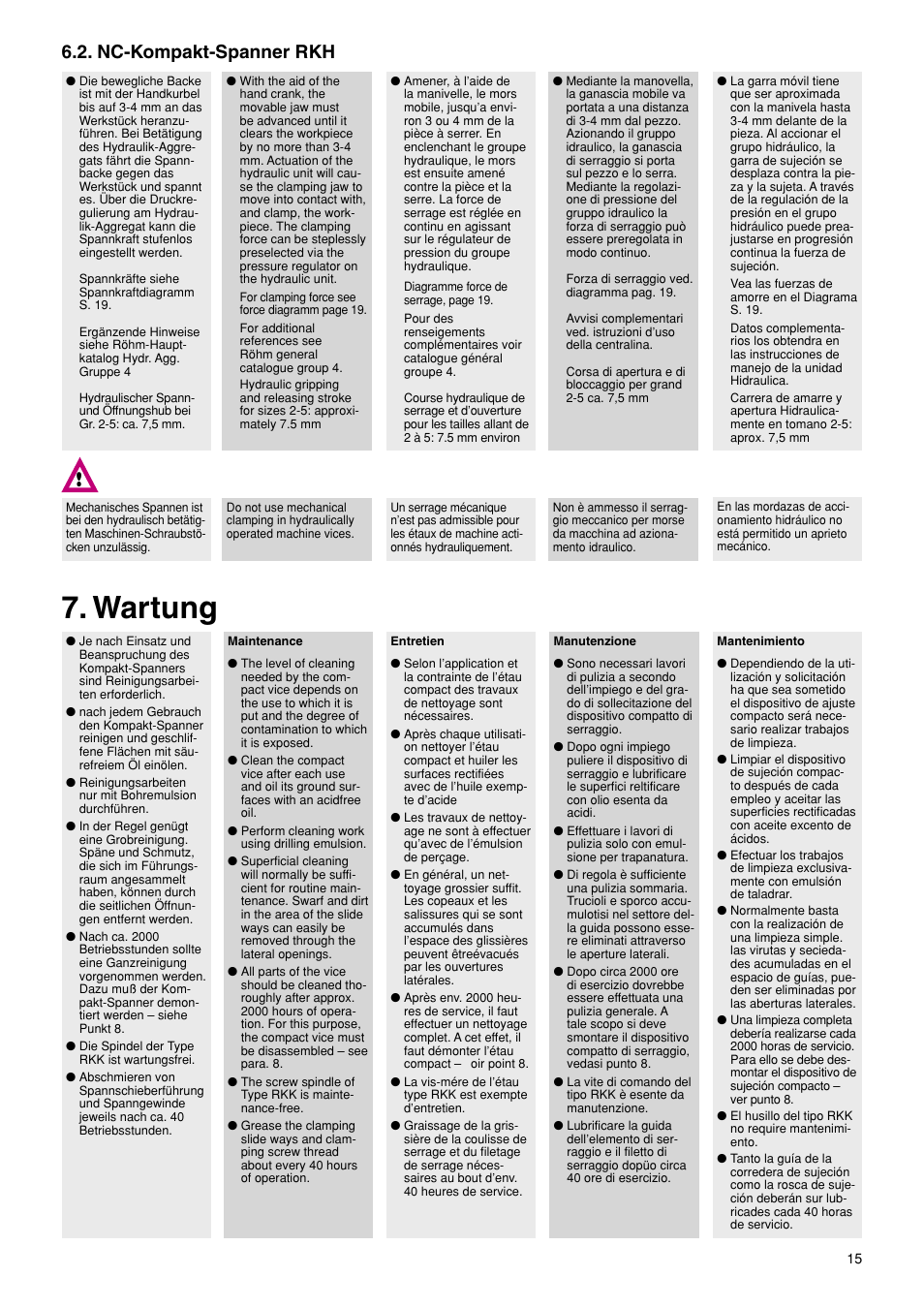 Wartung, Nc-kompakt-spanner rkh | ROHM RKK / RKH NC-Compact vices User Manual | Page 15 / 34