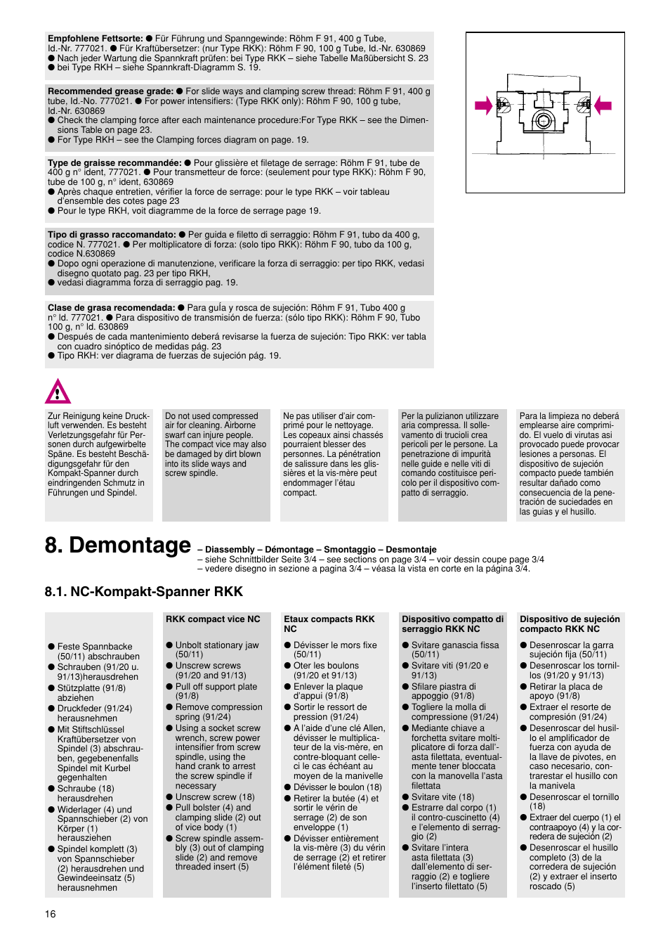 Demontage, Nc-kompakt-spanner rkk | ROHM RKK / RKH NC-Compact vices User Manual | Page 16 / 34