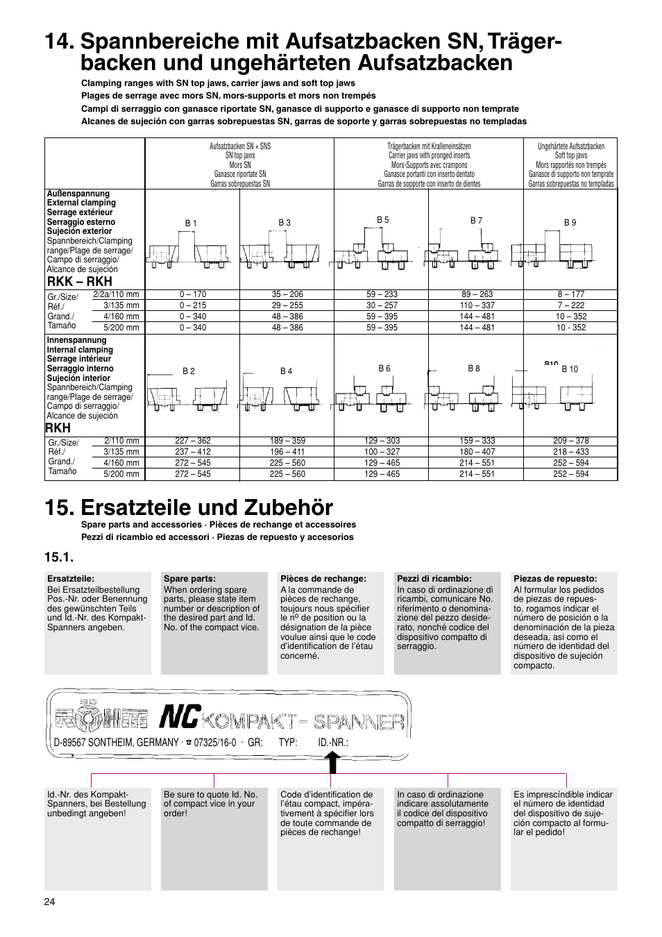 Ersatzteile und zubehör, Rkk – rkh | ROHM RKK / RKH NC-Compact vices User Manual | Page 24 / 34