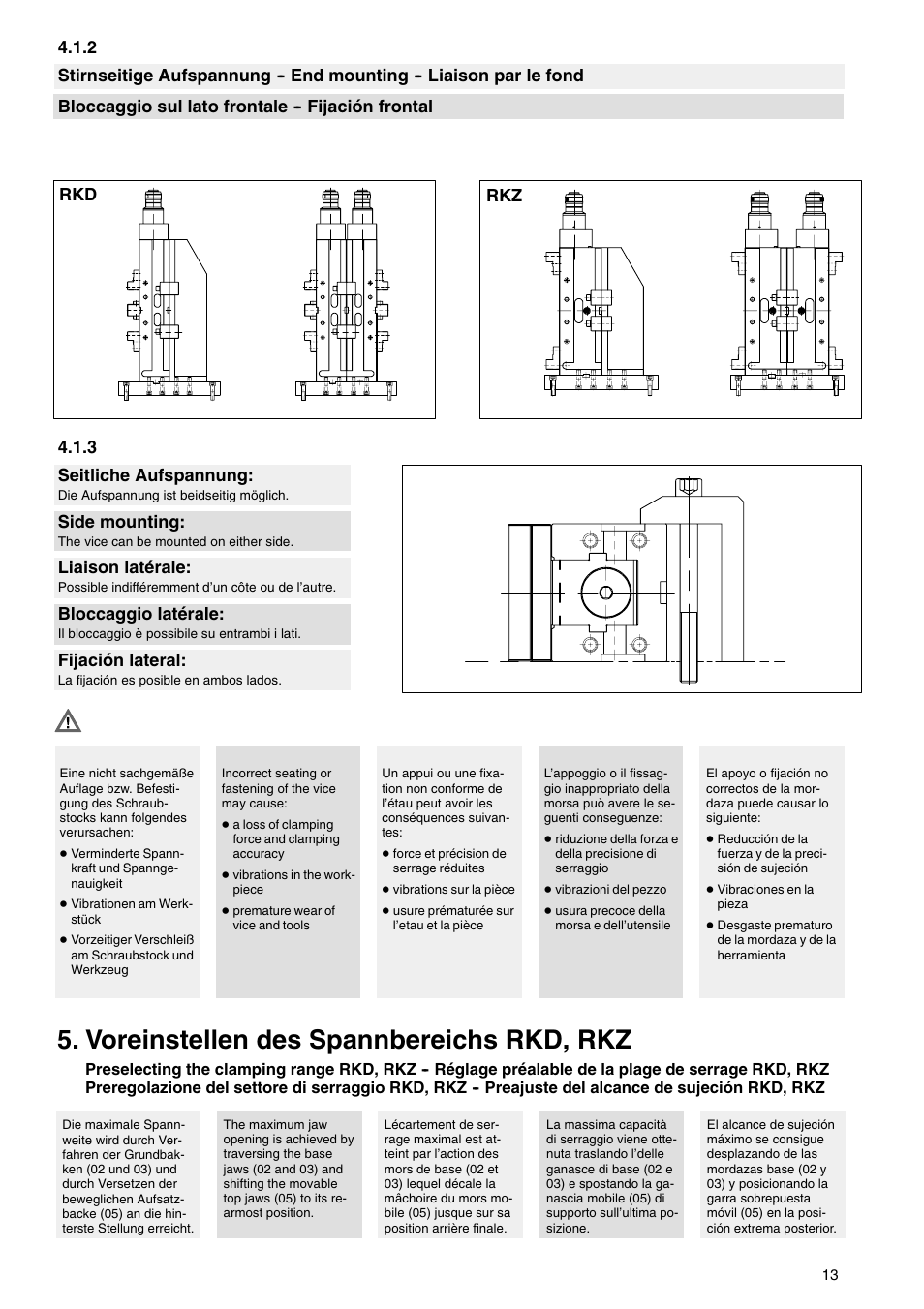 Voreinstellen des spannbereichs rkd, rkz, 3 seitliche aufspannung, Side mounting | Liaison latérale, Bloccaggio latérale, Fijación lateral | ROHM RKD NC-Compact twin vices / RKZ NC-Compact self centering vices User Manual | Page 13 / 32