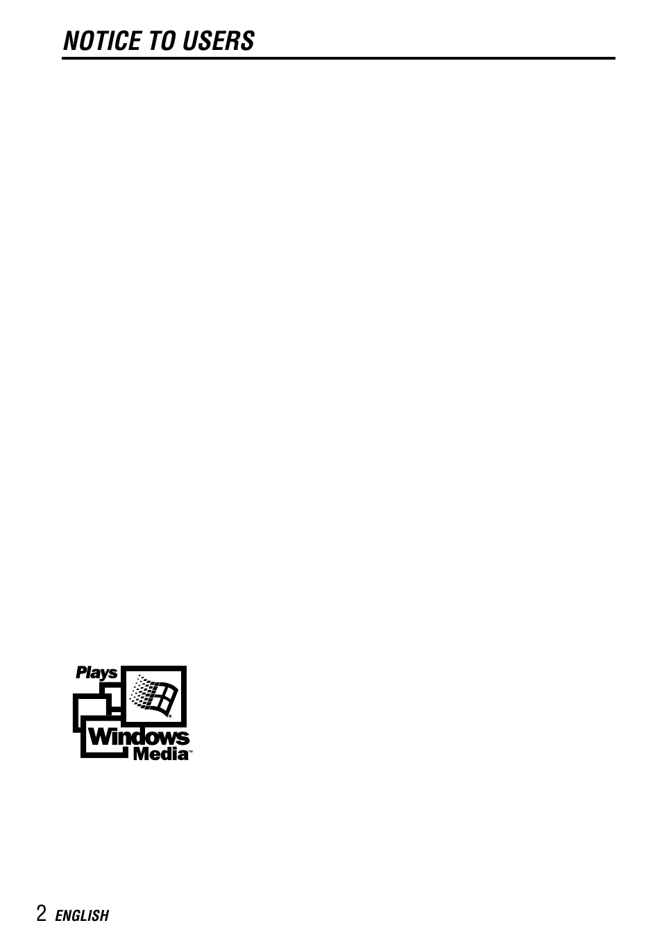 Notice to users | Aiwa MM-RX400 User Manual | Page 2 / 64