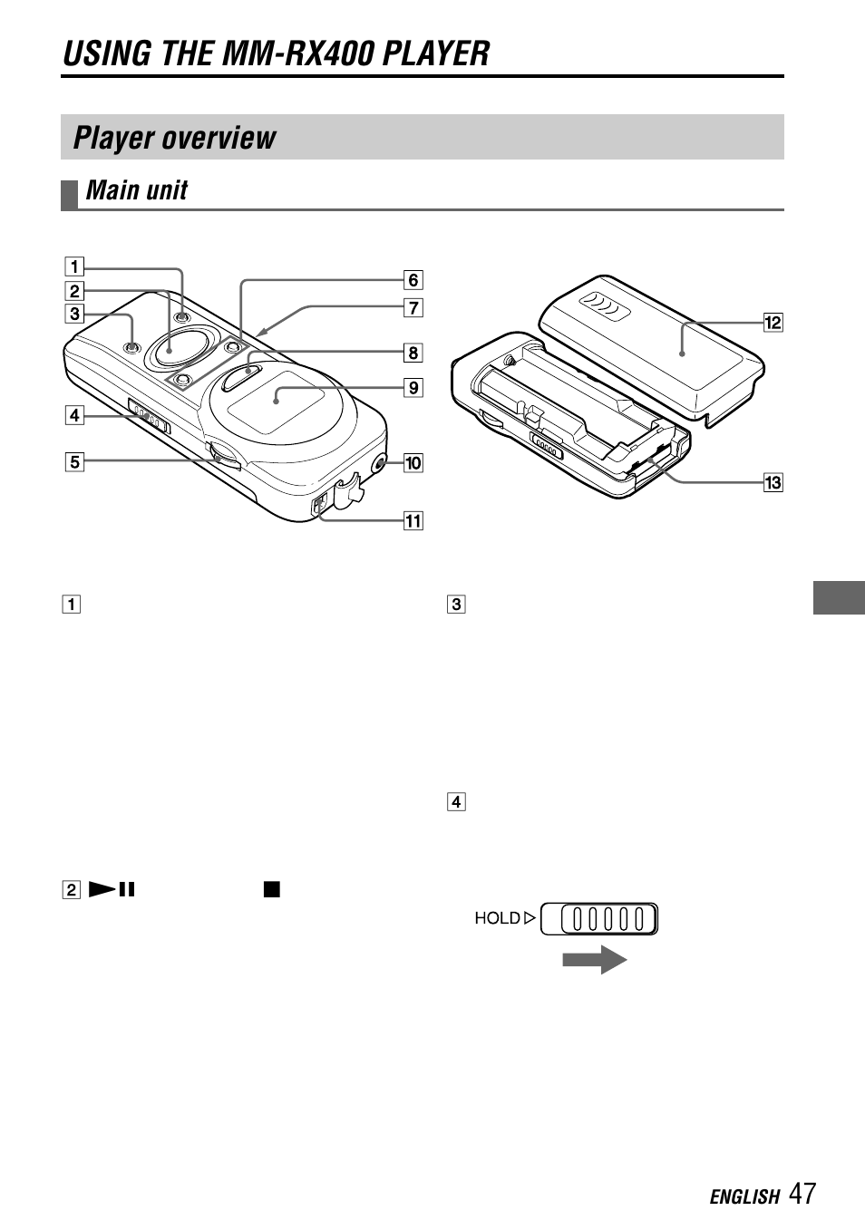 Using the mm-rx400 player, Player overview, Main unit | Aiwa MM-RX400 User Manual | Page 47 / 64