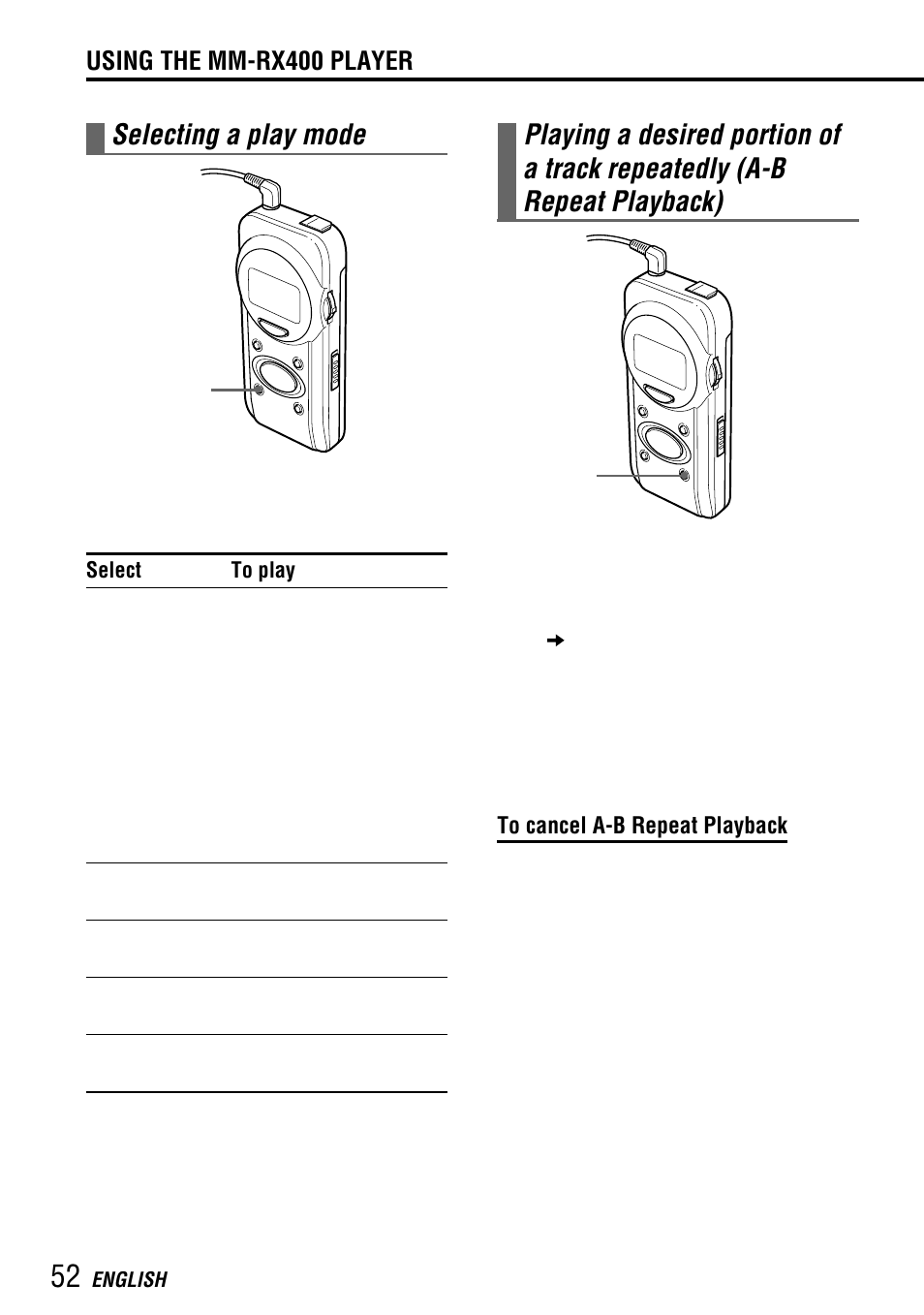 Selecting a play mode | Aiwa MM-RX400 User Manual | Page 52 / 64