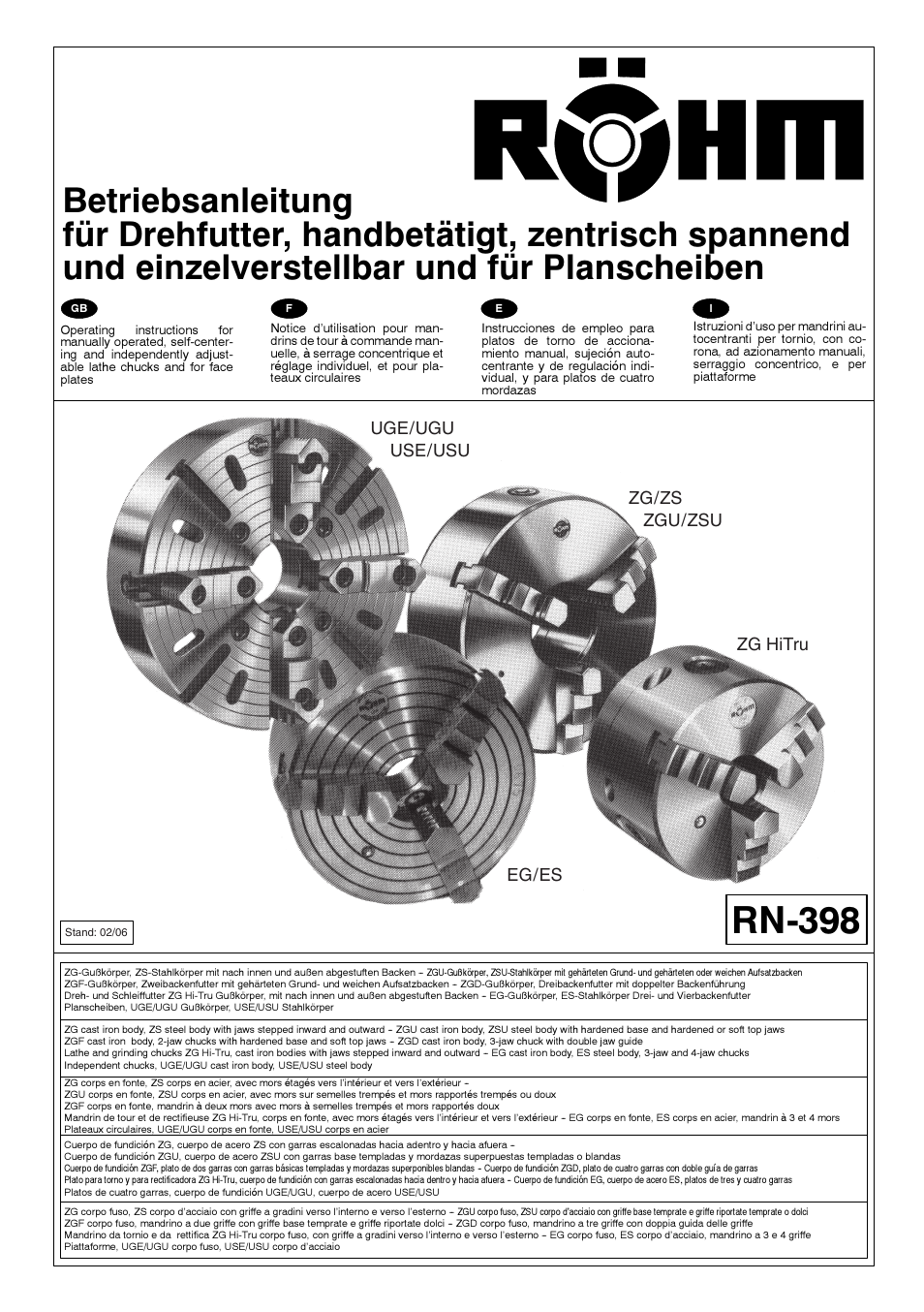 ROHM ZG/ZS, ZGU/ZSU, EG/ES - Geared scroll chucks User Manual | 44 pages