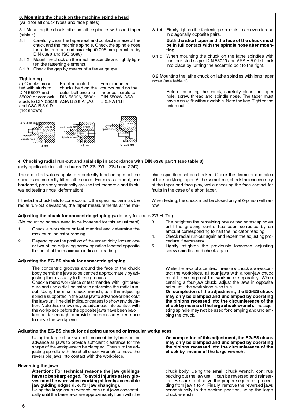 ROHM ZG/ZS, ZGU/ZSU, EG/ES - Geared scroll chucks User Manual | Page 16 / 44