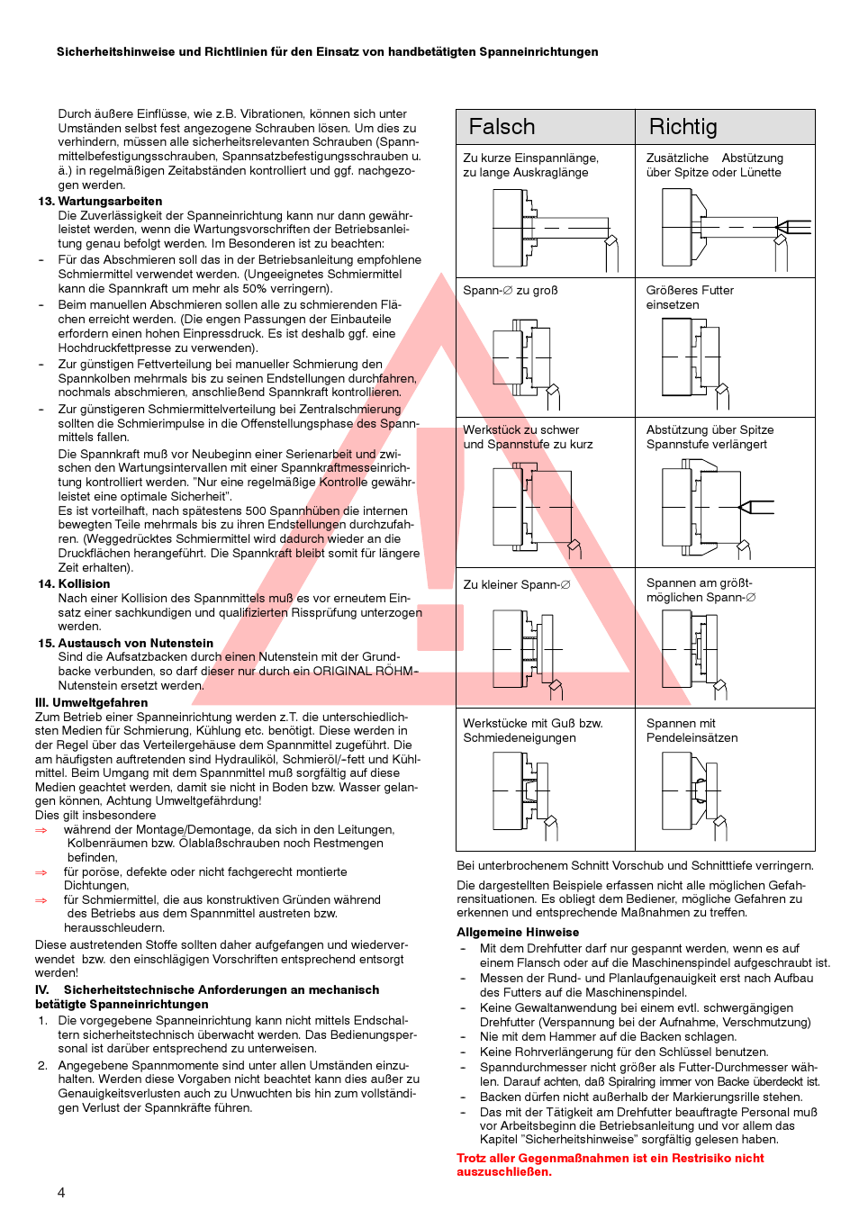 Falsch richtig | ROHM ZG/ZS, ZGU/ZSU, EG/ES - Geared scroll chucks User Manual | Page 4 / 44