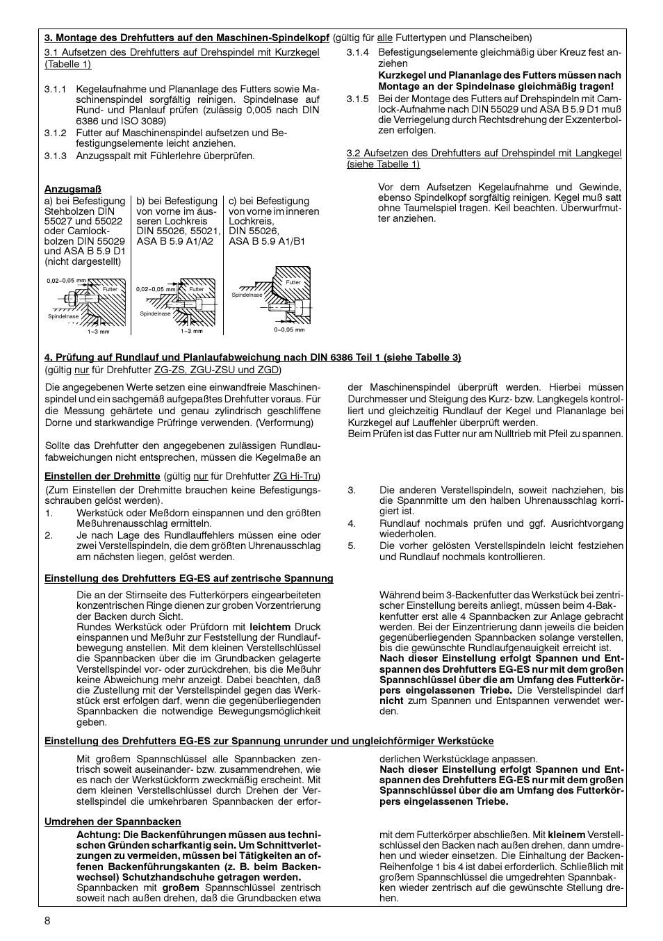 ROHM ZG/ZS, ZGU/ZSU, EG/ES - Geared scroll chucks User Manual | Page 8 / 44