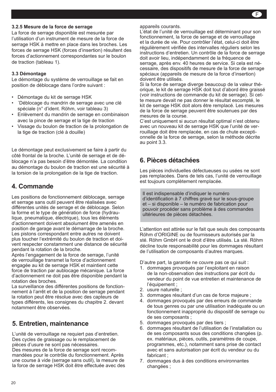 Duro-t, Entretien, maintenance, Commande | Pièces détachées | ROHM SUPER-LOCK User Manual | Page 20 / 28