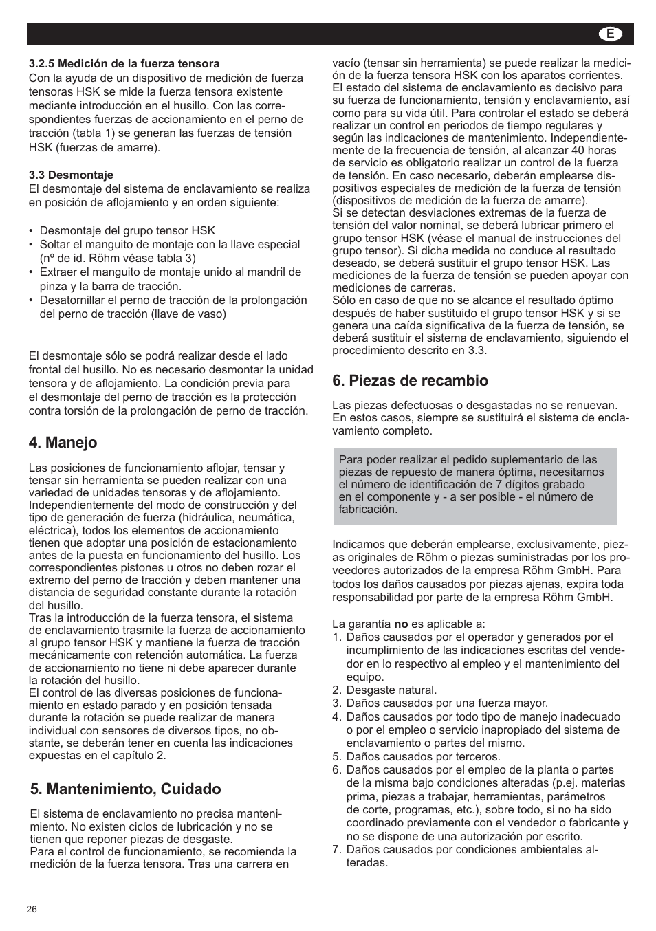 Duro-t, Mantenimiento, cuidado, Manejo | Piezas de recambio | ROHM SUPER-LOCK User Manual | Page 26 / 28