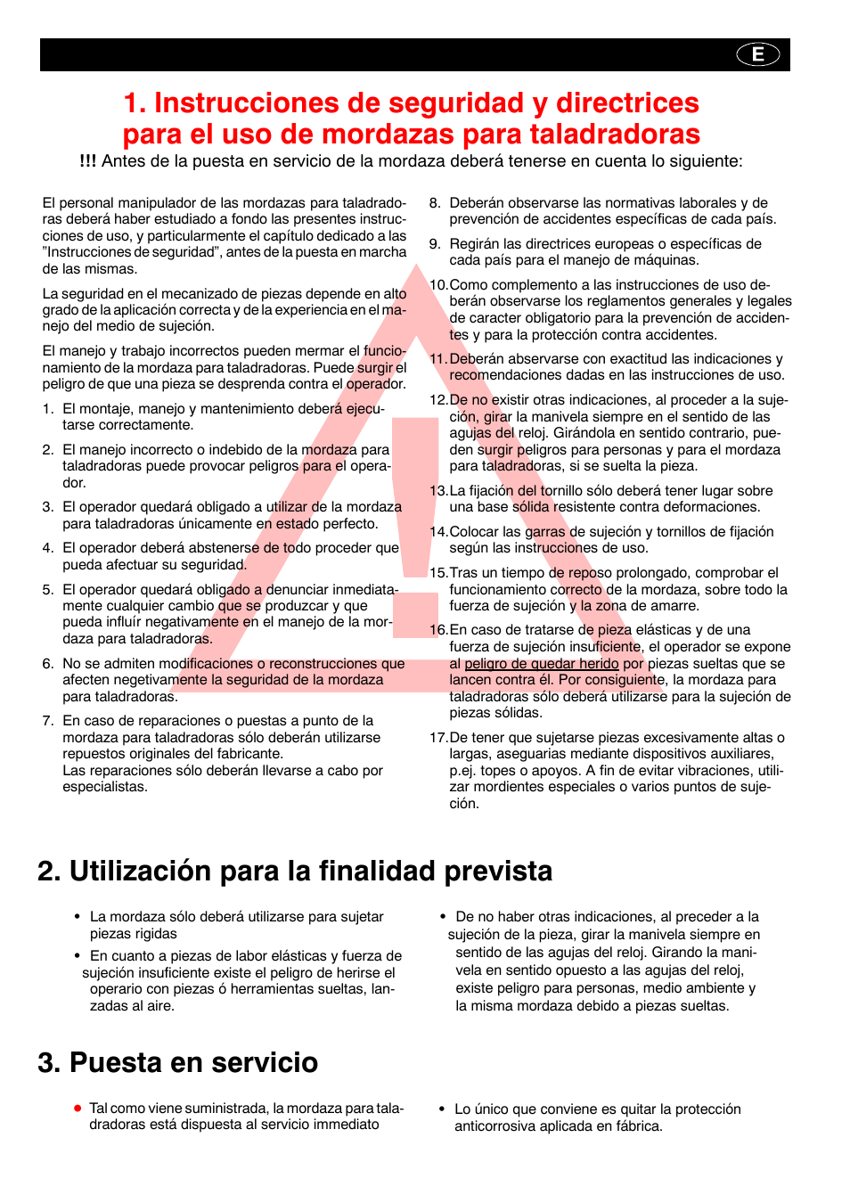Utilización para la finalidad prevista, Puesta en servicio | ROHM BOF - BSS drilling machine vice User Manual | Page 14 / 25