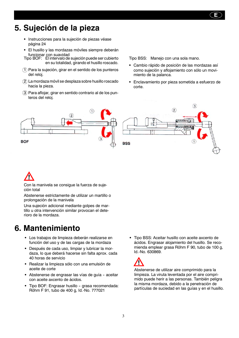 Sujeción de la pieza, Mantenimiento | ROHM BOF - BSS drilling machine vice User Manual | Page 16 / 25